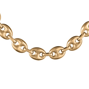 Collier en acier et PVD jaune maille grain café massive – largeur 11mm longueur 55cm