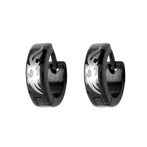 Créoles articulées en acier noir motif tribal gris