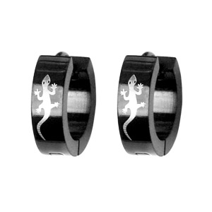 Créoles articulées en acier noir motif salamandre