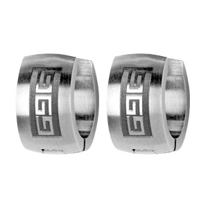 Créoles articulées en acier avec gravure motifs grecs