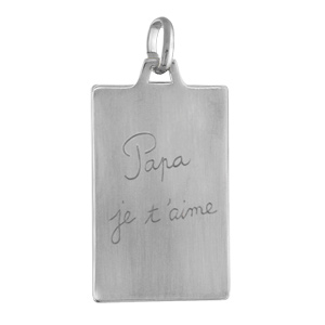 Pendentif acier satiné plaque G.I. rectangulaire gravée « Papa je t’aime » – dimensions 21mm X 33mm