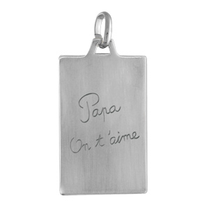 Pendentif acier satiné plaque G.I. rectangulaire gravée « Papa on t’aime » – dimensions 21mm X 33mm