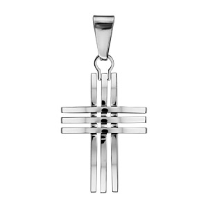 Pendentif en acier croix Chrétienne en 6 barres
