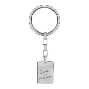 Porte-clef en acier plaque G.I. rectangulaire gravée « Papa je t’aime »