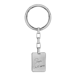 Porte-clef en acier plaque G.I. rectangulaire gravée « Papa on t’aime »