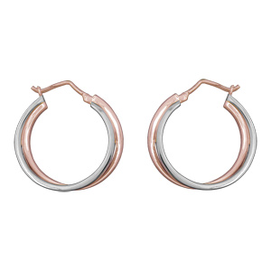 Créoles en plaqué or rose et plaqué palladium double anneaux entrelacés
