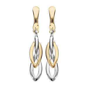 Boucles d’oreille pendantes en plaqué palladium et dorure forme de gouttes et fermoir clip