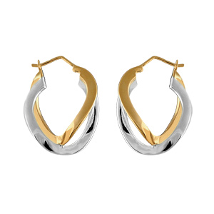 Créoles en plaqué or et plaqué palladium bicolore anneaux ondulés