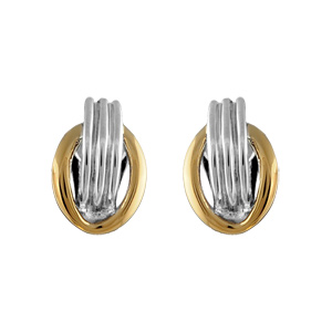 Boucles d’oreilles en plaqué or et palladium clip bicolore ovale et 3 brins fermoir clip pour oreilles non percées – petit modèle
