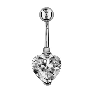 piercing de nombril en acier avec oxyde blanc en forme de coeur