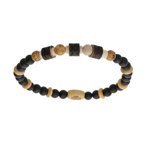 Bracelet élastique perles de bois, Paesine et Onyx véritable