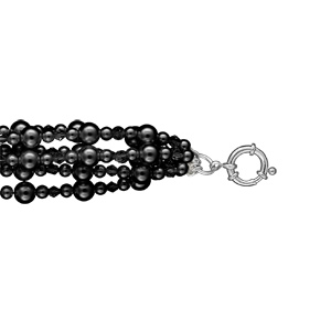 Bracelet pleiade de rangs de perles imitation noire et fermoir acier réglable 19+3cm