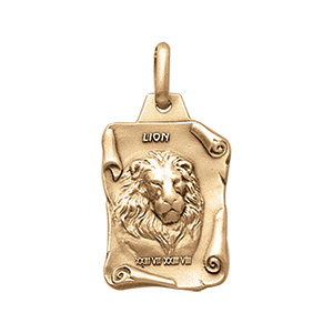 Pendentif en vermeil massif vieilli grand parchemin lion