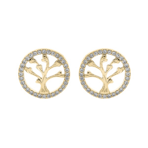 Boucles d’oreille en vermeil arbre de vie contour oxydes blancs sertis et fermoir poussette