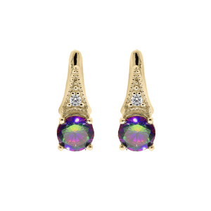 Boucles d’oreille en vermeil goutte avec oxyde mystique arc en ciel avec oxydes blancs sertis et fermoir poussette