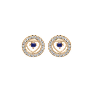 Boucles d’oreille en vermeil coeur Saphir véritable contour oxydes blancs et fermoir poussette