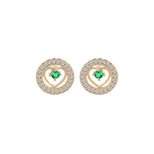 Boucles d’oreille en vermeil coeur Emeraude véritable contour oxydes blancs et fermoir poussette