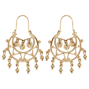 Créoles ethniques en vermeil avec pampilles boules et ronds martelés - diamètre anneaux 25mm