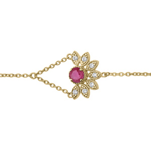 Bracelet en vermeil demi fleur de Rubis véritable et topazes blanches 16+3cm