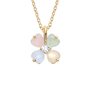 Collier en vermeil forme fleur avec pétales en verre opaque pastel - 40+4cm