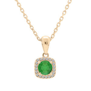 Collier en vermeil chaîne avec pendentif carré cerclé de Topazes blanches serties et Emeraude vérita