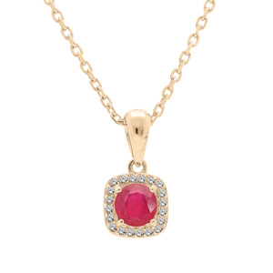 Collier en vermeil chaîne avec pendentif carré cerclé de Topazes blanches serties et Rubis véritable