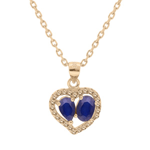 Collier en vermeil chaîne avec pendentif coeur de Saphirs véritables et contour de Topazes blanches serties 42+3cm