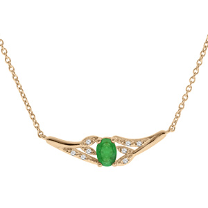 Collier en vermeil chaîne avec pendentif  végétal et Emeraude véritable et Topazes blanches 42+3cm