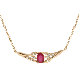 Collier en vermeil chaîne avec pendentif végétal avec Topazes blanches et Rubis véritable 42+3cm