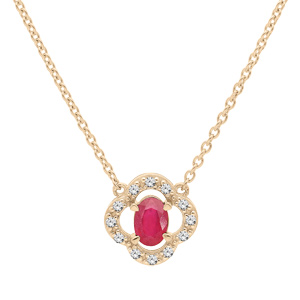 Collier en vermeil chaîne avec pendentif forme fleur Rubis véritable et Topazes blanches 42+3cm