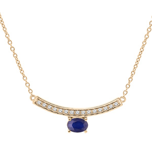 Collier en vermeil chaîne avec pendentif courbe de Topazes blanches et Saphir véritable 42+3cm