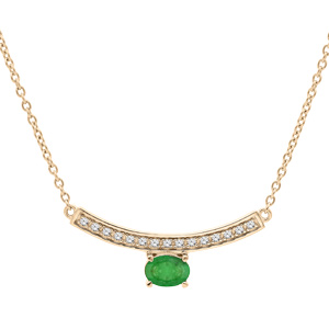 Collier en vermeil chaîne avec pendentif Emeraude véritable et barre de Topazes blanches 42+3cm