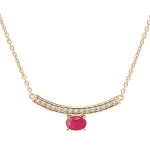 Collier en vermeil chaîne avec pendentif courbe de Topazes blanches et Rubis véritable 42+3cm