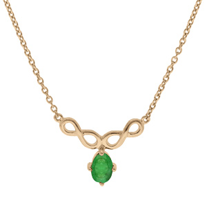 Collier en vermeil chaîne avec pendentif infini lisse et Emeraude véritable 42+3cm
