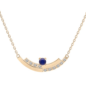 Collier en vermeil chaîne avec pendentif Saphir véritable et rail de Topazes blanches serties 42+3cm