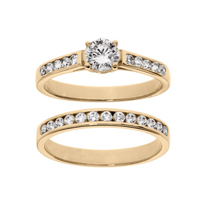 Bague en vermeil grand taille double anneau rail pierres blanches avec 1 solitaire blanc