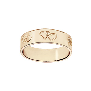Alliance en vermeil ruban gravée 2 coeurs entrelacés largeur 6mm