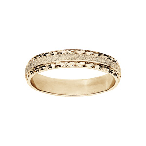 Alliance en vermeil granitée et diamantée avec bord étoile largeur 4mm