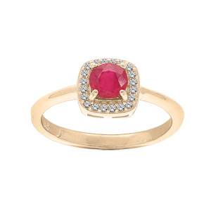 Bague en vermeil Rubis véritable et contour carré pavé d'oxydes blancs sertis