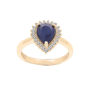 Bague en vermeil goutte Saphir véritable et contour Topazes blanches sertis