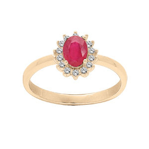 Bague en vermeil fleur de Rubis véritable et contour Topazes blanches serties
