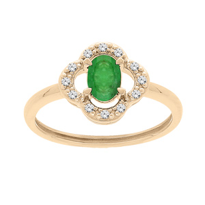 Bague en vermeil forme fleur Emeraude véritable et Topazes blanches