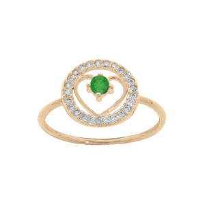 Bague en vermeil coeur et Emeraude véritable contour pavé d’oxydes blancs