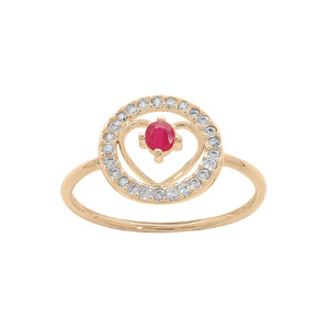 Bague en vermeil coeur et Rubis véritable contour pavé d'oxydes blancs