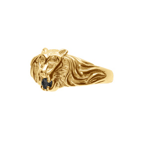 Chevalière lion en vermeil petit modèle avec oxyde noir entre les dents