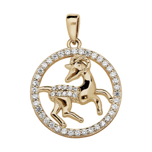 Pendentif en vermeil signe du zodiaque Bélier et contour d’oxydes blancs sertis
