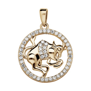 Pendentif en vermeil signe du zodiaque Taureau et contour d’oxydes blancs sertis