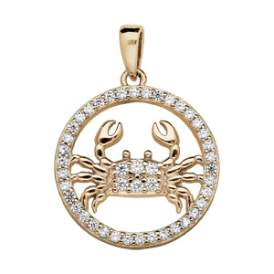 Pendentif en vermeil signe du zodiaque Cancer et contour d'oxydes blancs sertis