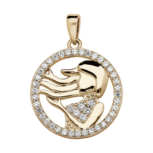 Pendentif en vermeil signe du zodiaque Vierge et contour d’oxydes blancs sertis