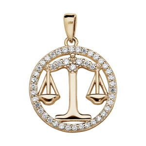 Pendentif en vermeil signe du zodiaque Balance et contour d’oxydes blancs sertis